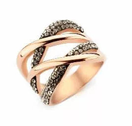 Bague or rose avec pierres noires