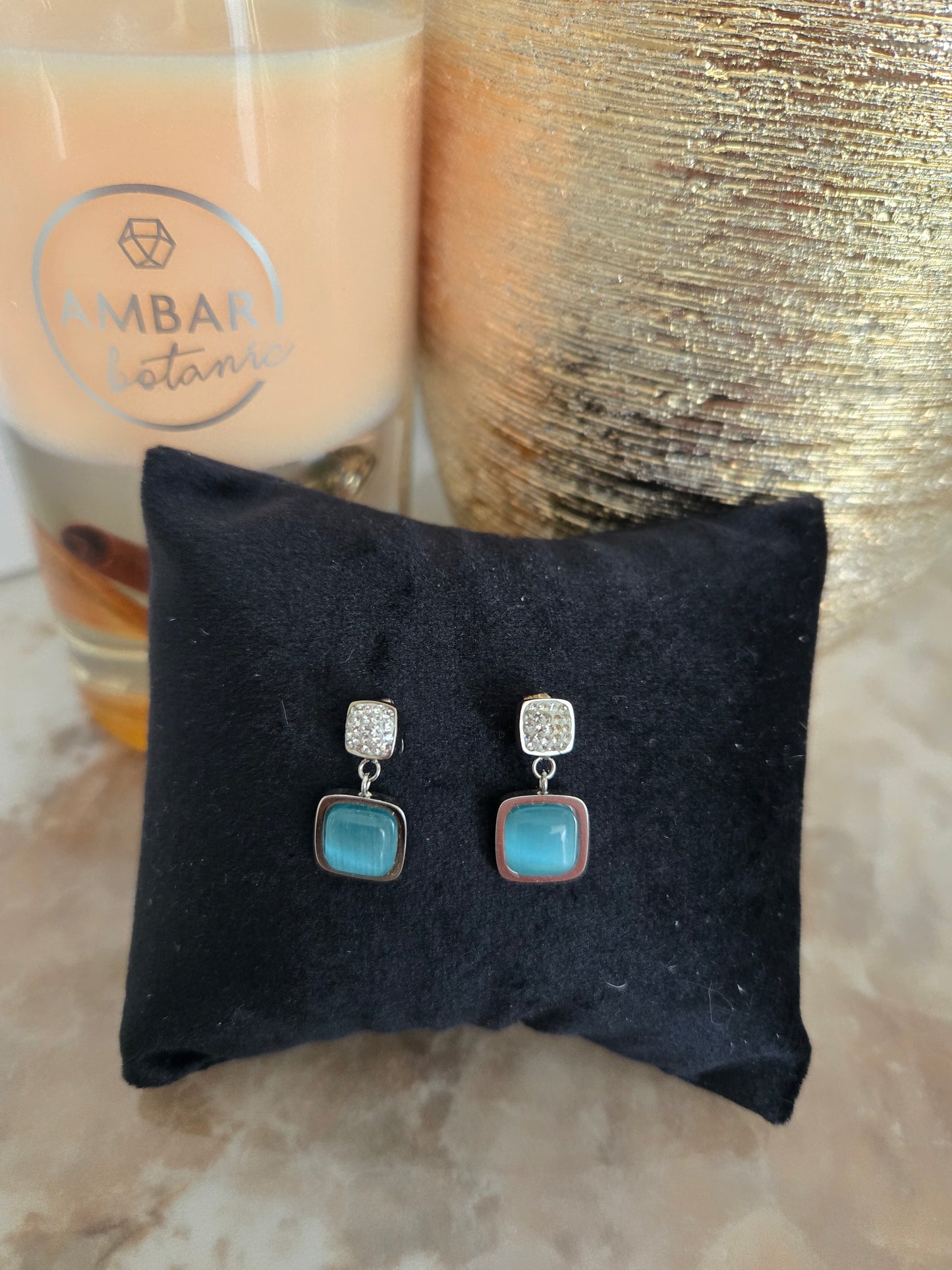 Boucles d'oreilles en pierre bleue argentée