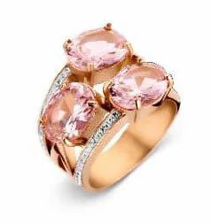 Bague or rose avec pierres blanches et rose