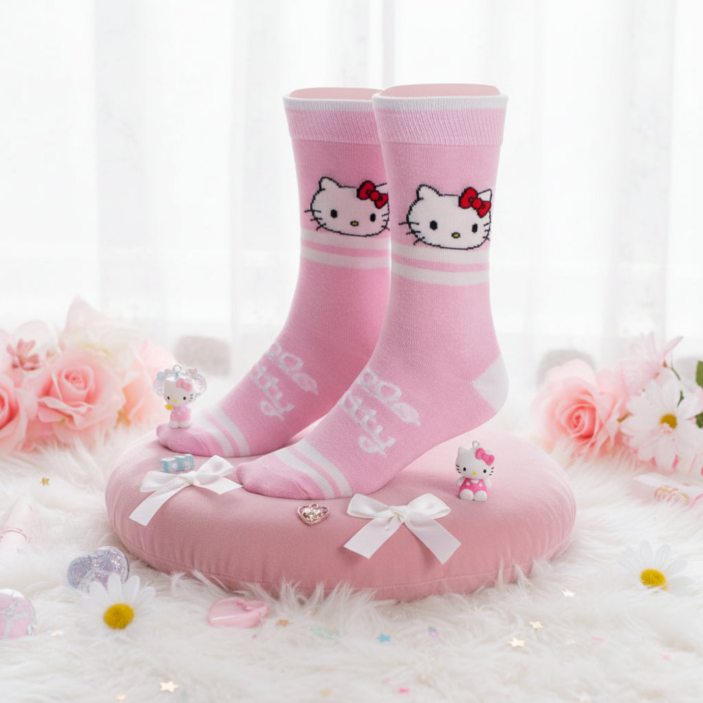 (Précommande) Chaussettes longues adultes Hello Kitty roses 36/43