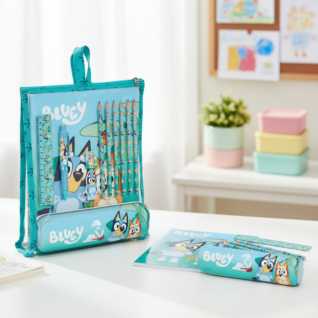 (Précommande) Ensemble de papeterie Bluey avec support