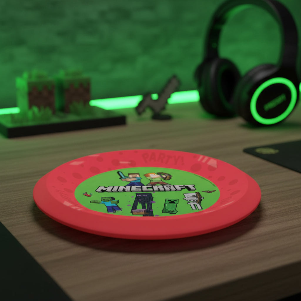 (Précommande) Ensemble de 4 assiettes plates en plastique micro premium Minecraft Party 21 cm