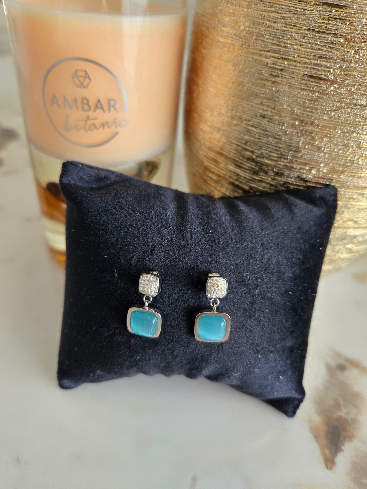 Boucles d'oreilles en pierre bleue argentée