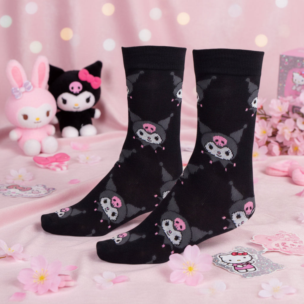(Précommande) Chaussettes hautes adultes noires Hello Kitty Kuromi 36/43