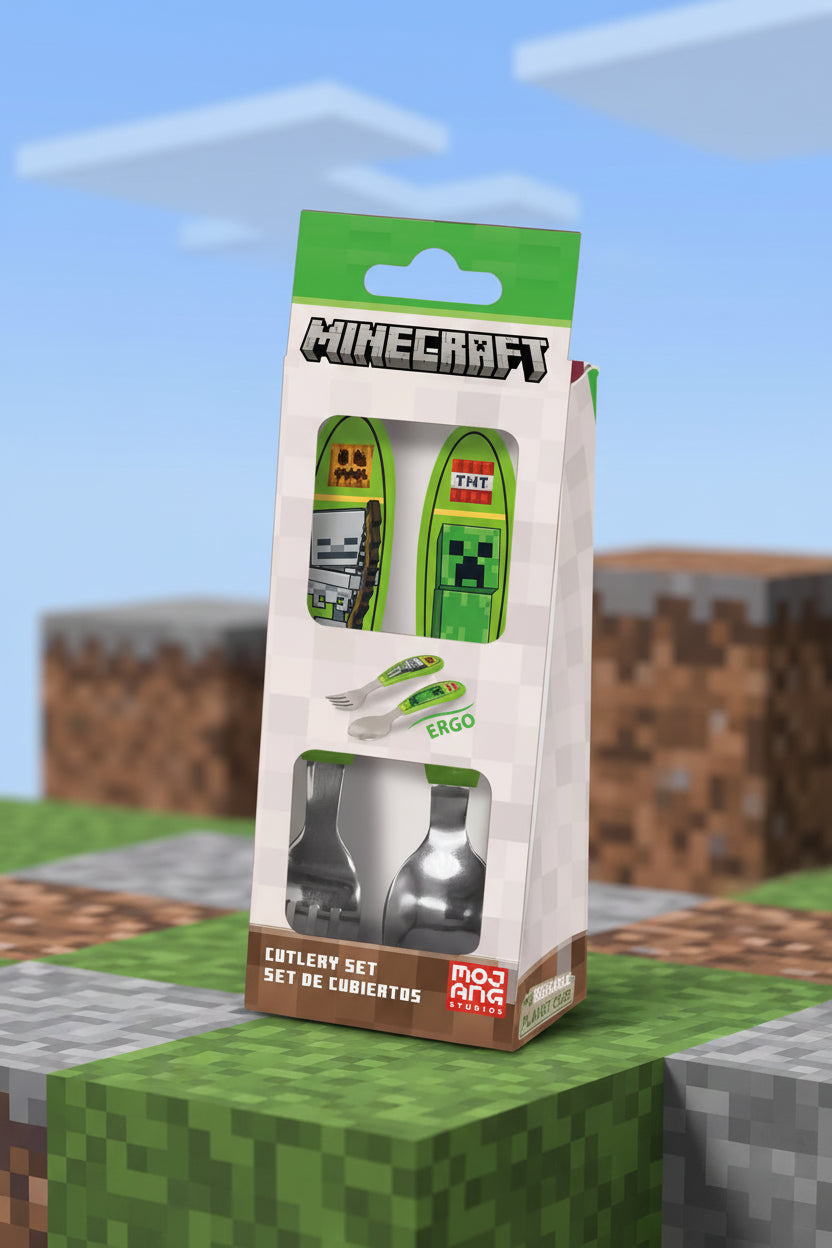 (Précommande) Ensemble de couverts ergonomiques en métal Minecraft - 2 pièces