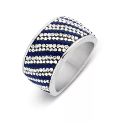 Bague argentée avec pierres bleues et blanches