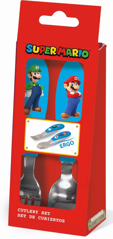 Ensemble de couverts ergonomiques en métal Super Mario - 2 pièces