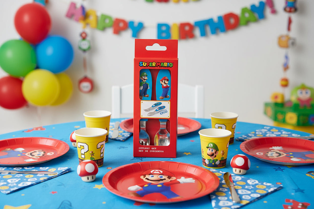 (Précommande) Ensemble de couverts ergonomiques en métal Super Mario - 2 pièces