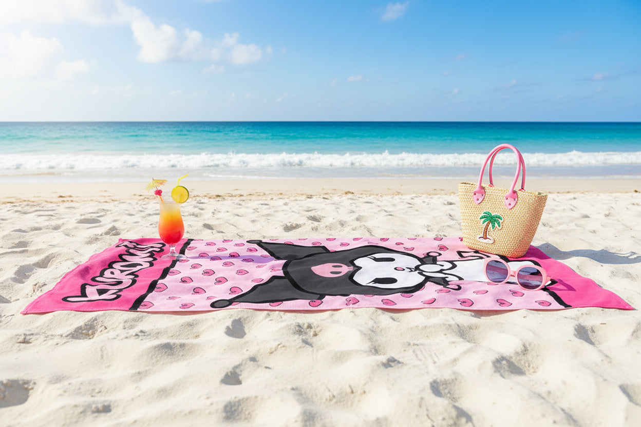 (Précommande) Serviette de plage Kuromi 70x140cm (Séchage rapide)