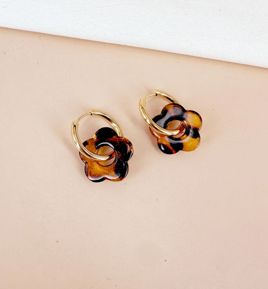 (Précommande) Boucles d'oreilles coeur en résine léopard.