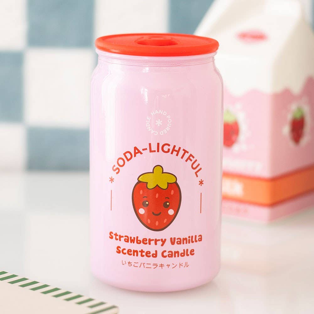 Bougie en canette de soda fraise‑vanille
