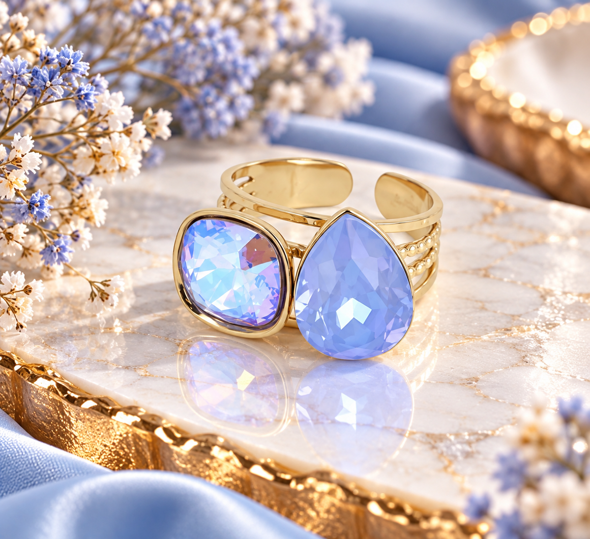 Bague ajustable en acier inoxydable ornée de cristaux de Swarovski®