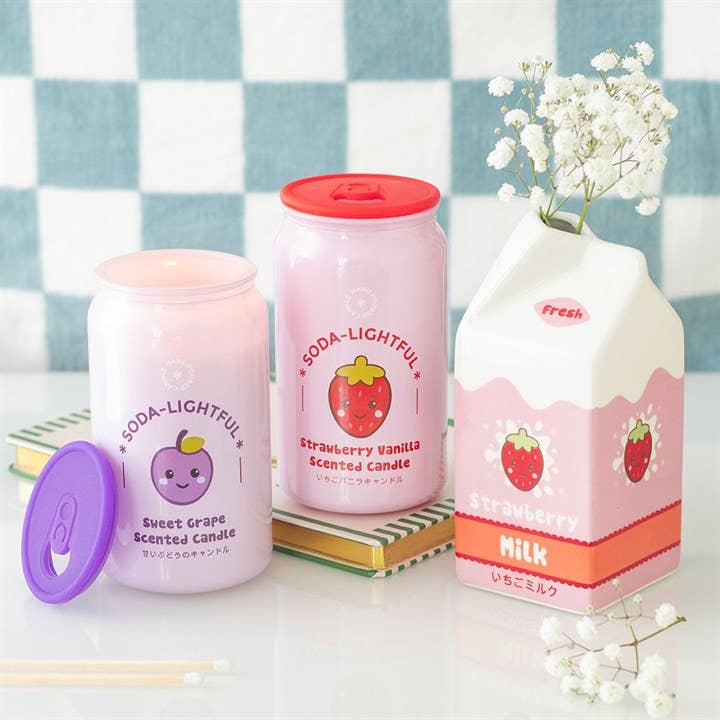 Bougie en canette de soda fraise‑vanille