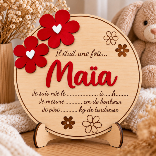 🌸 Plaque de naissance personnalisée en bois 🌸