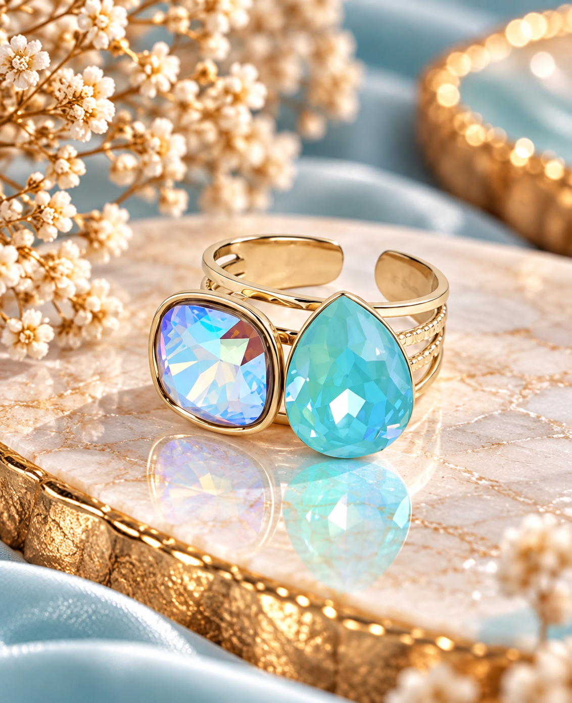 Bague ajustable en acier inoxydable ornée de cristaux de Swarovski®