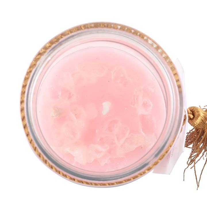 Bougie tubulaire Rose mystique avec cristaux de quartz rose
