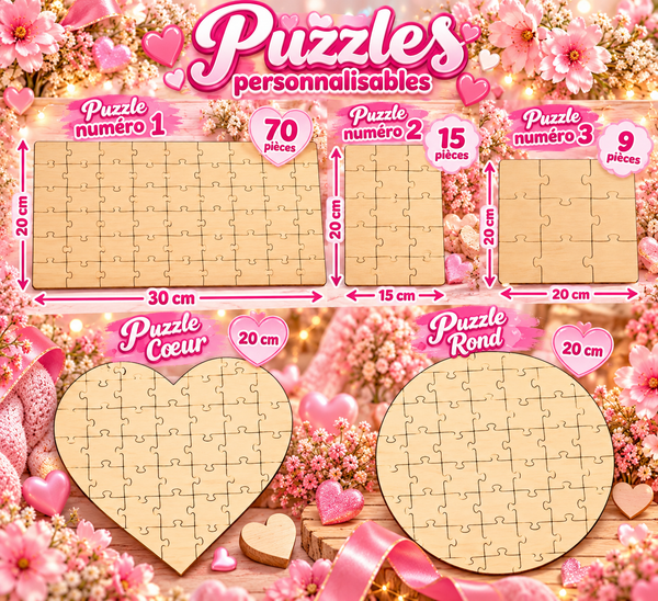 🧩 Puzzle en bois personnalisable – Impression vinyle couleur 💖