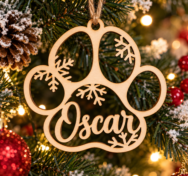 Ornement de Noël personnalisé en bois – Patte de chien 🐾🎄