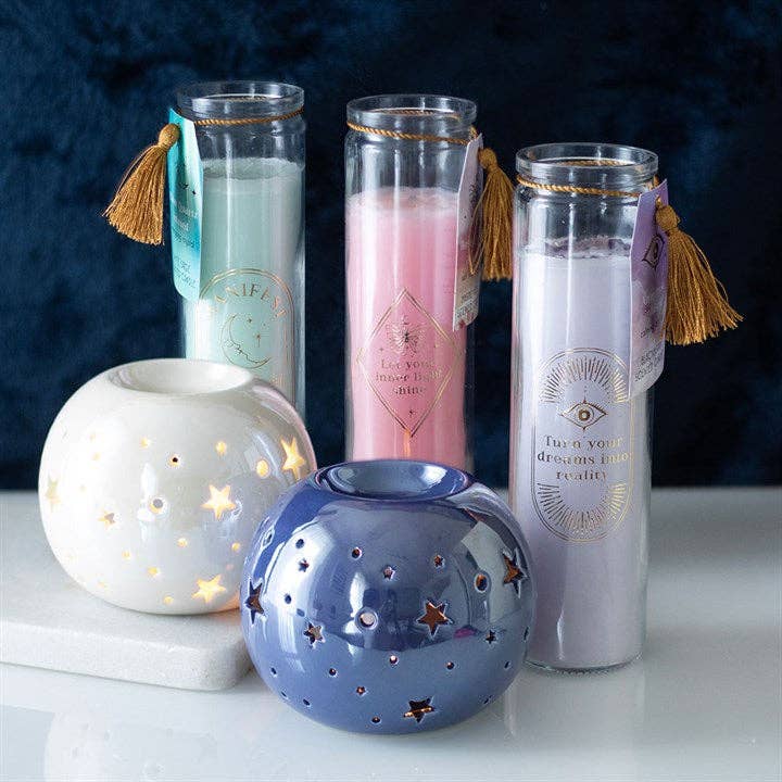 Bougie tubulaire Rose mystique avec cristaux de quartz rose