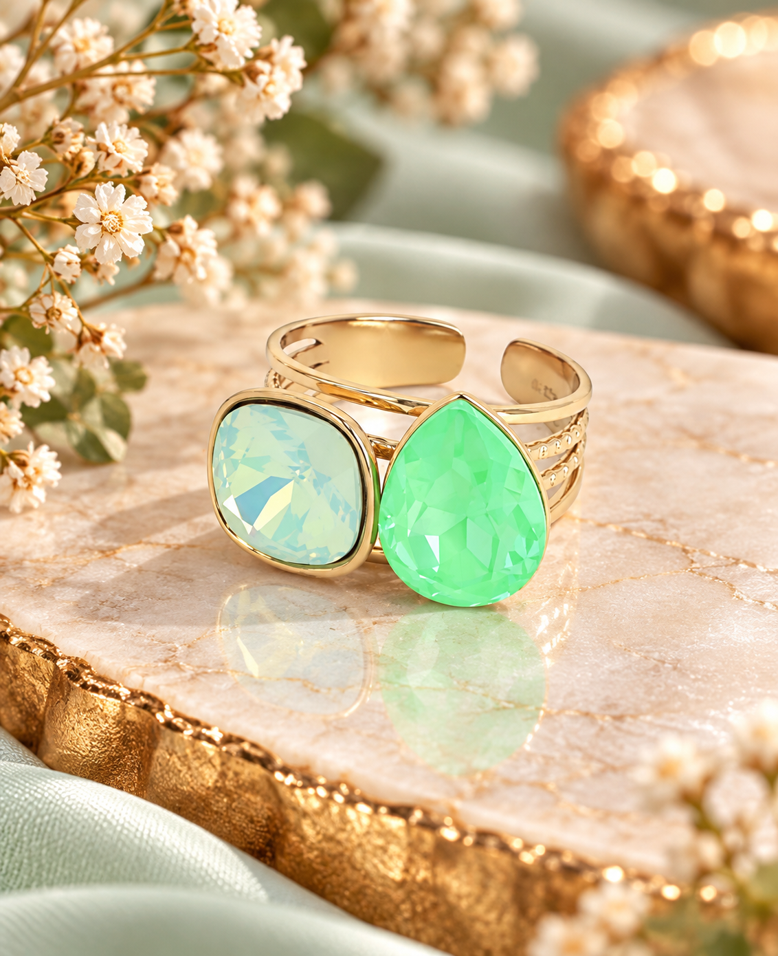 Bague ajustable en acier inoxydable ornée de cristaux de Swarovski®