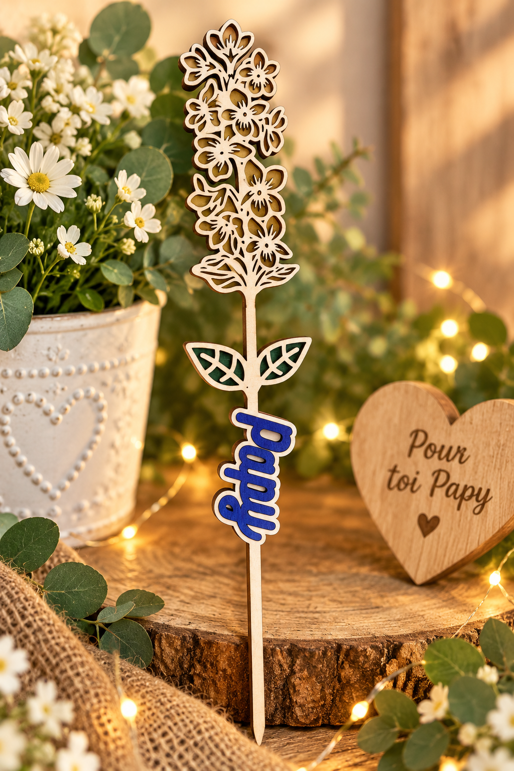 🌹 Rose en bois personnalisée Papy 30cm