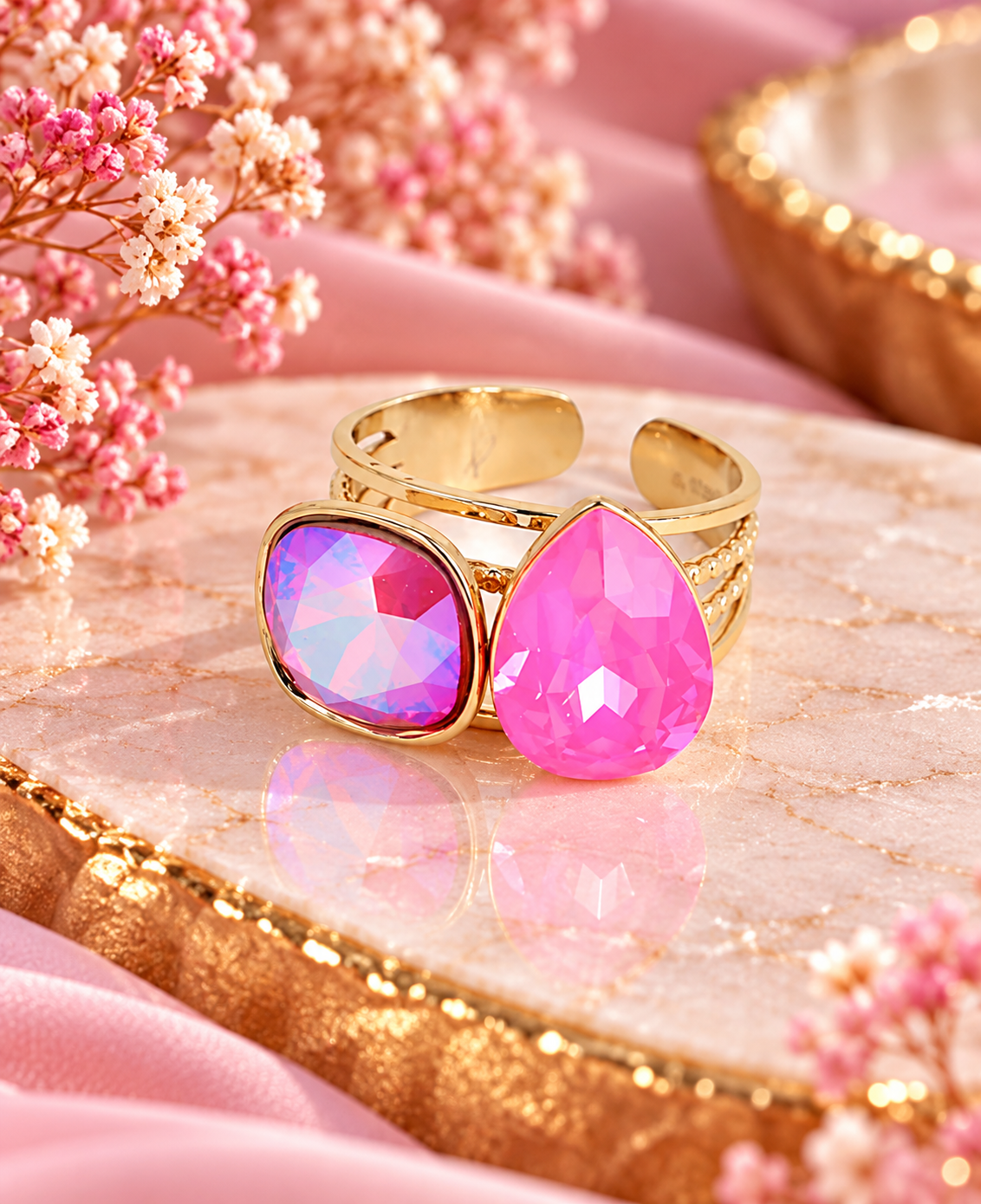 Bague ajustable en acier inoxydable ornée de cristaux de Swarovski®