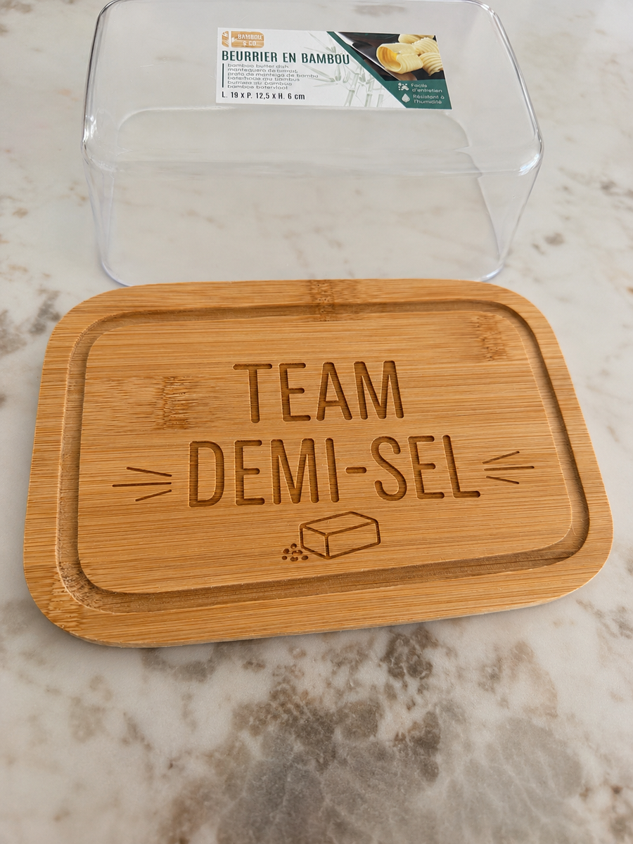 🧈✨ Boîte à beurre en bambou gravée – “Team Demi-Sel” ✨🧈