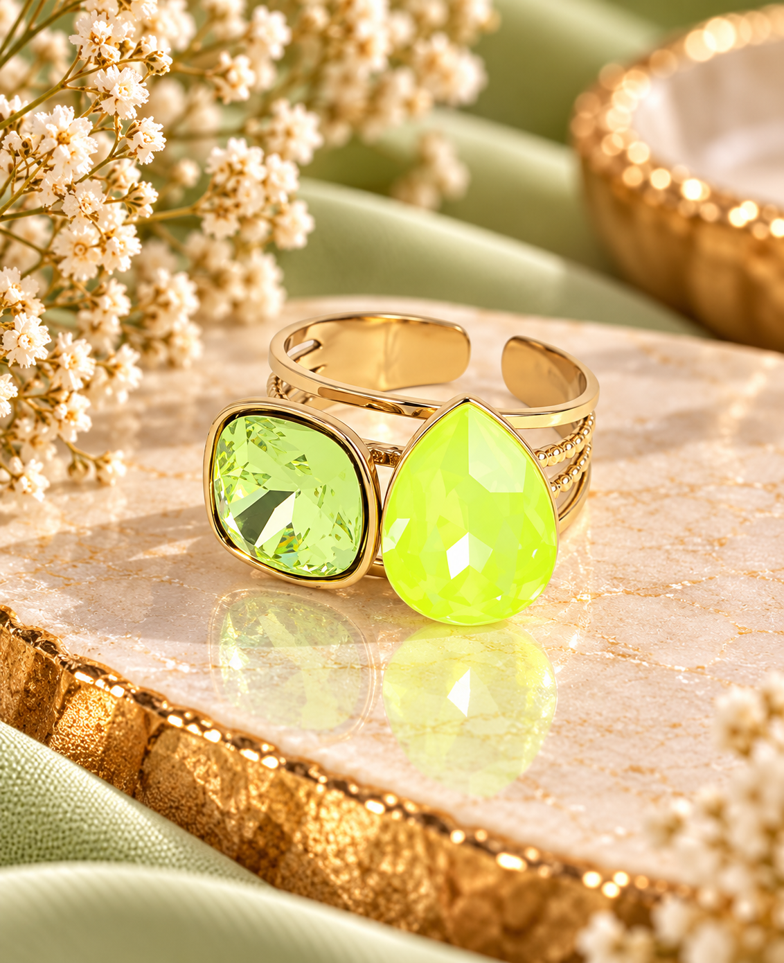 Bague ajustable en acier inoxydable ornée de cristaux de Swarovski®