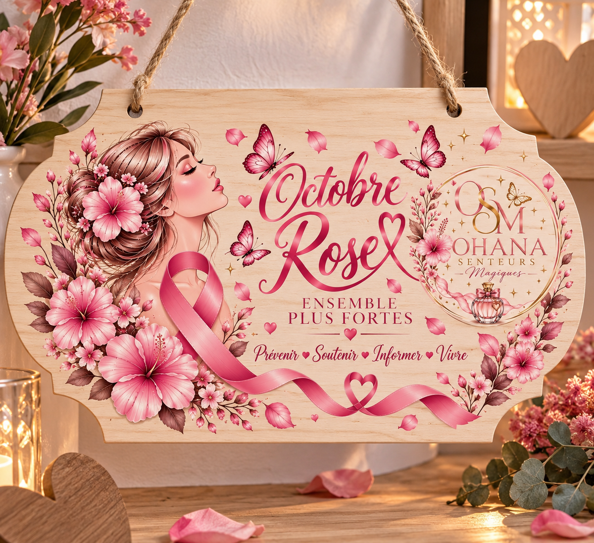 Plaque décorative murale Octobre Rose