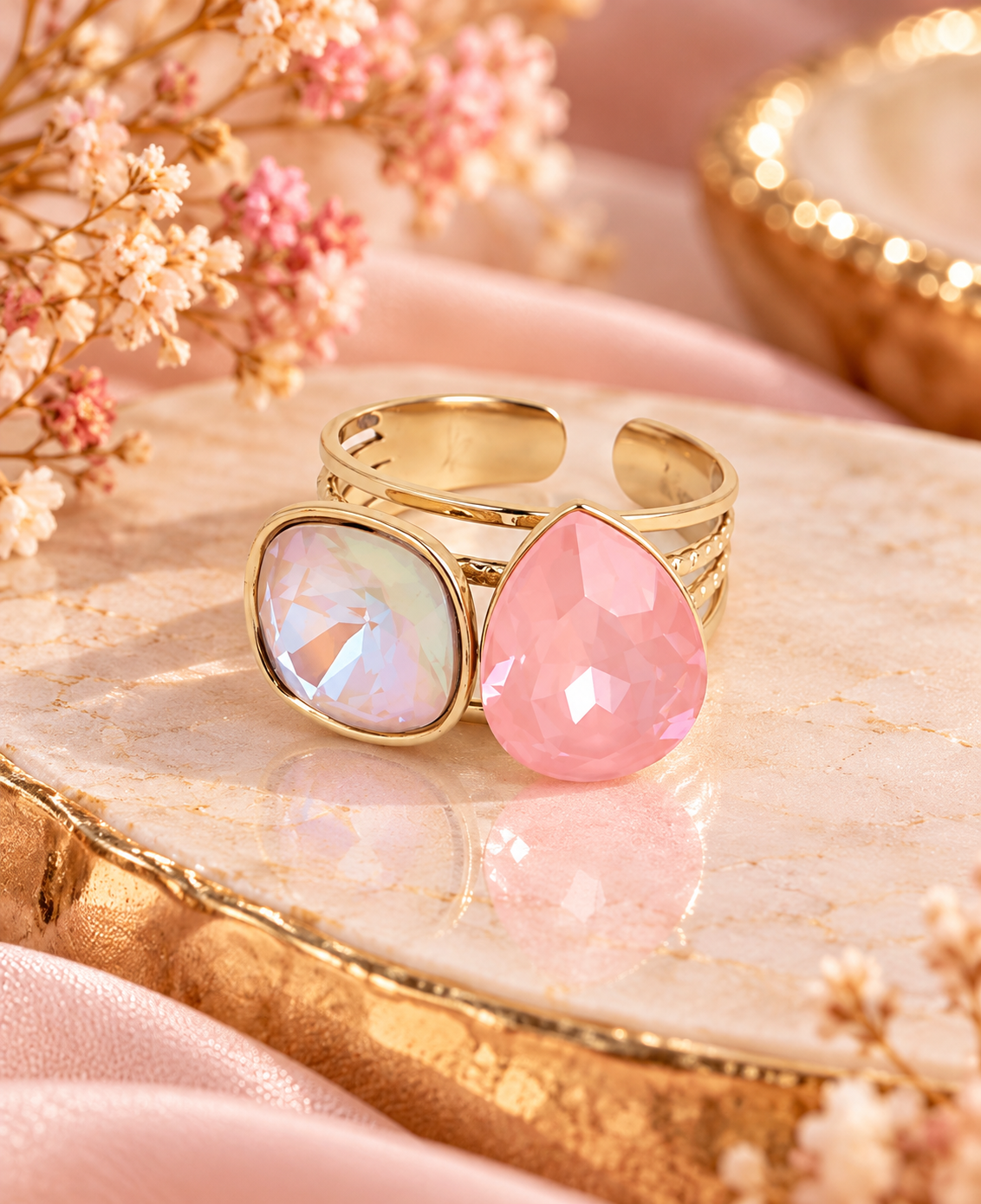 Bague ajustable en acier inoxydable ornée de cristaux de Swarovski®