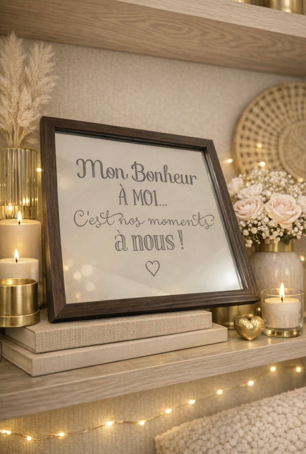 Gravure sur miroir citation Mon bonheur à moi