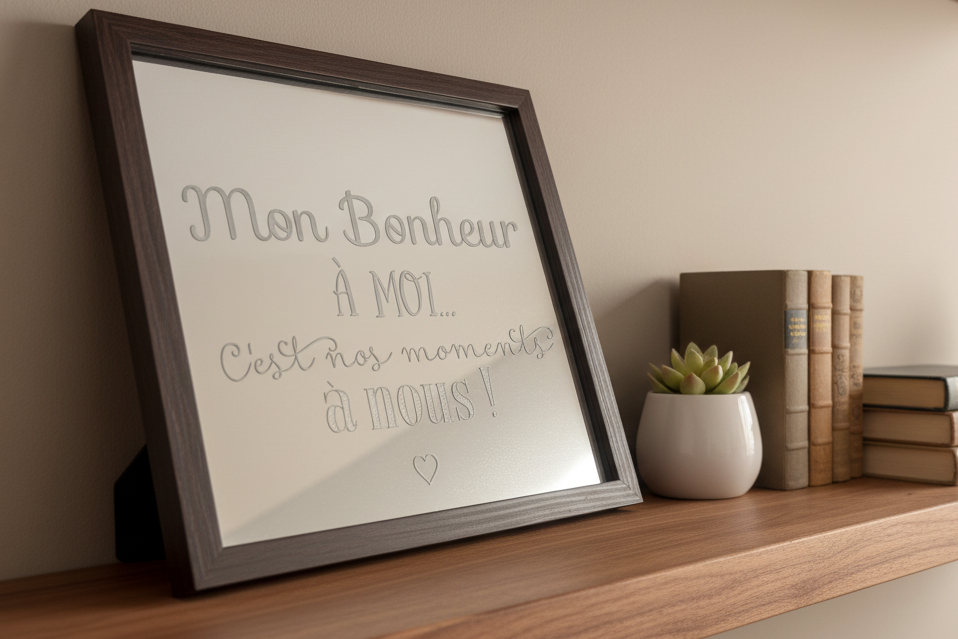 Gravure sur miroir citation Mon bonheur à moi