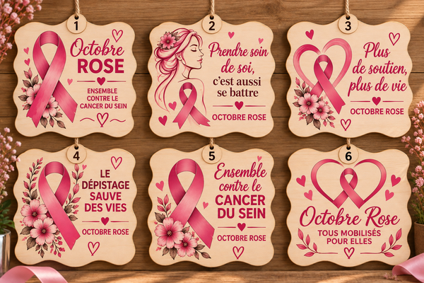 Ornement en bois Octobre Rose – 6 × 5 cm