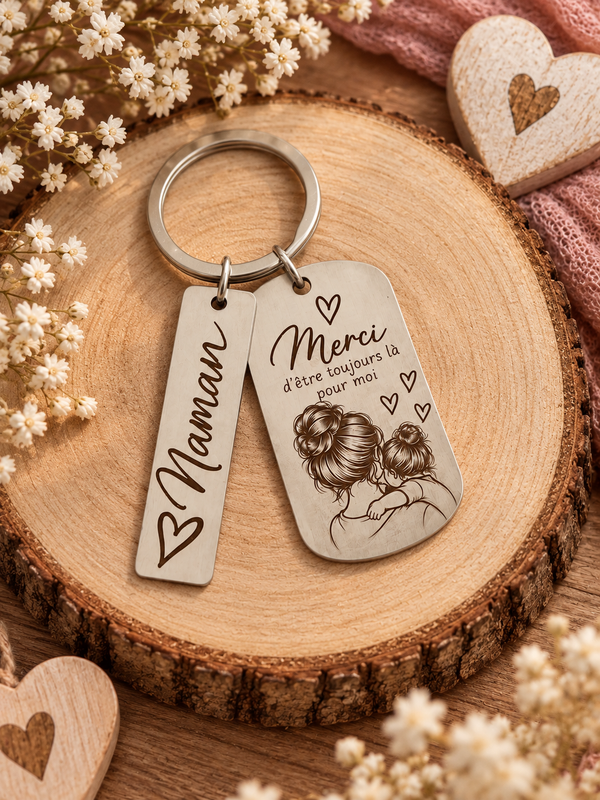 Porte-clés personnalisé double “Merci Maman” ❤️