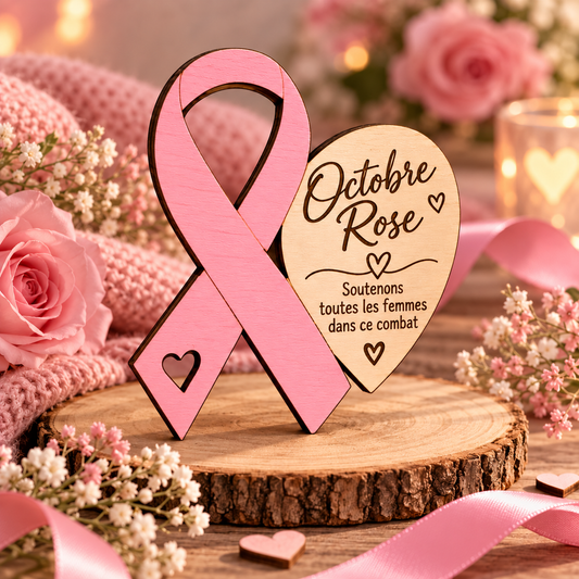 🎀 Octobre Rose – Création en bois gravé 🎀 (1€ reversé)