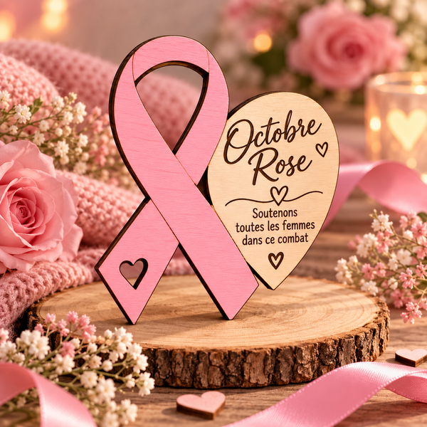 🎀 Octobre Rose – Création en bois gravé 🎀 (1€ reversé)