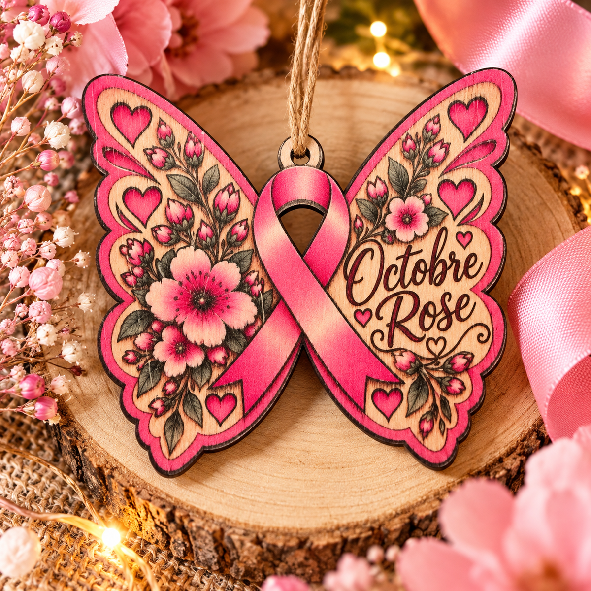 Suspension Papillon – Octobre Rose 🦋🎀 (1€ reverser)