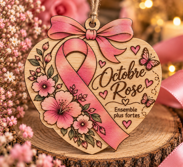 Suspension Cœur – Octobre Rose 🌸🎀 (1€ reverser)