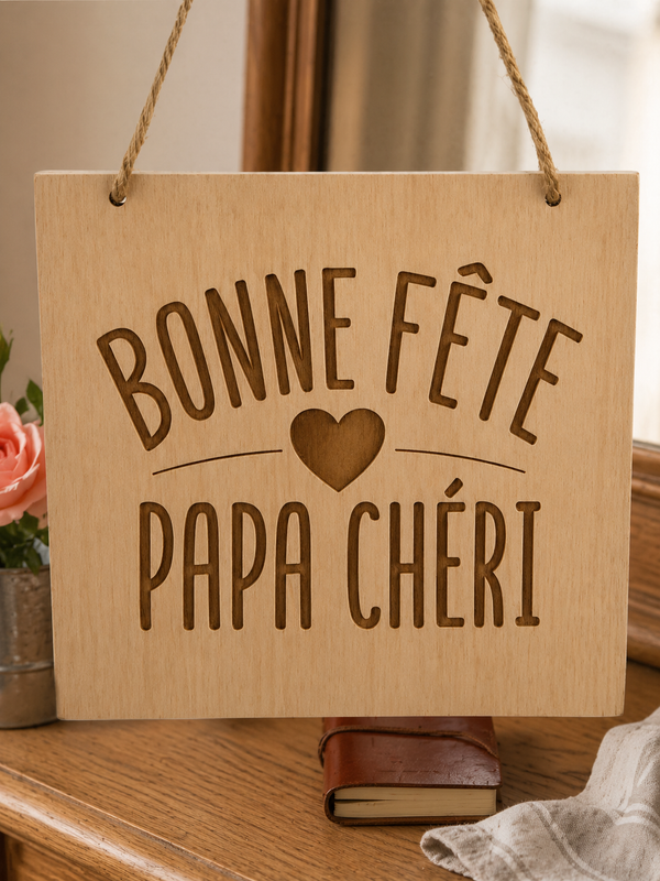 Plaque en bois gravé Bonne fête papa chéri