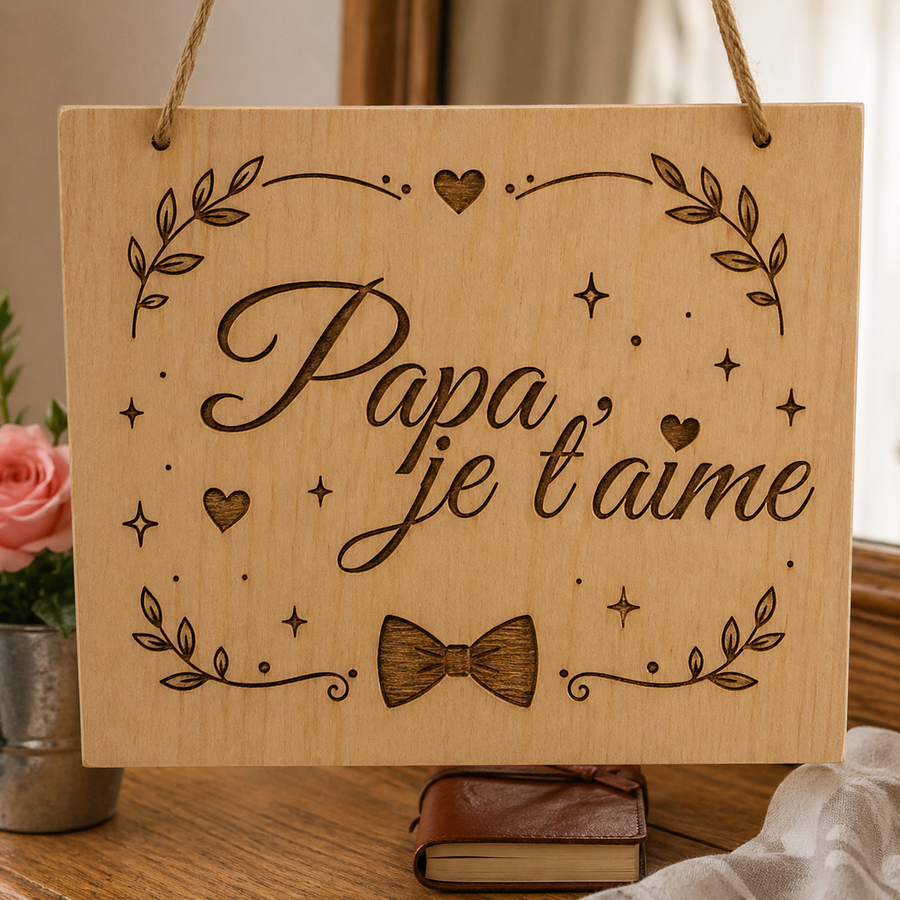Plaque en bois gravé Papa je t’aime