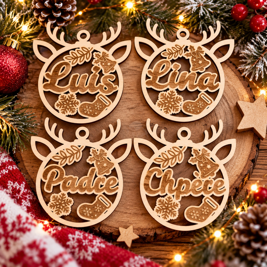 🎄 Ornement de Noël personnalisé en bois – Prénom gravé