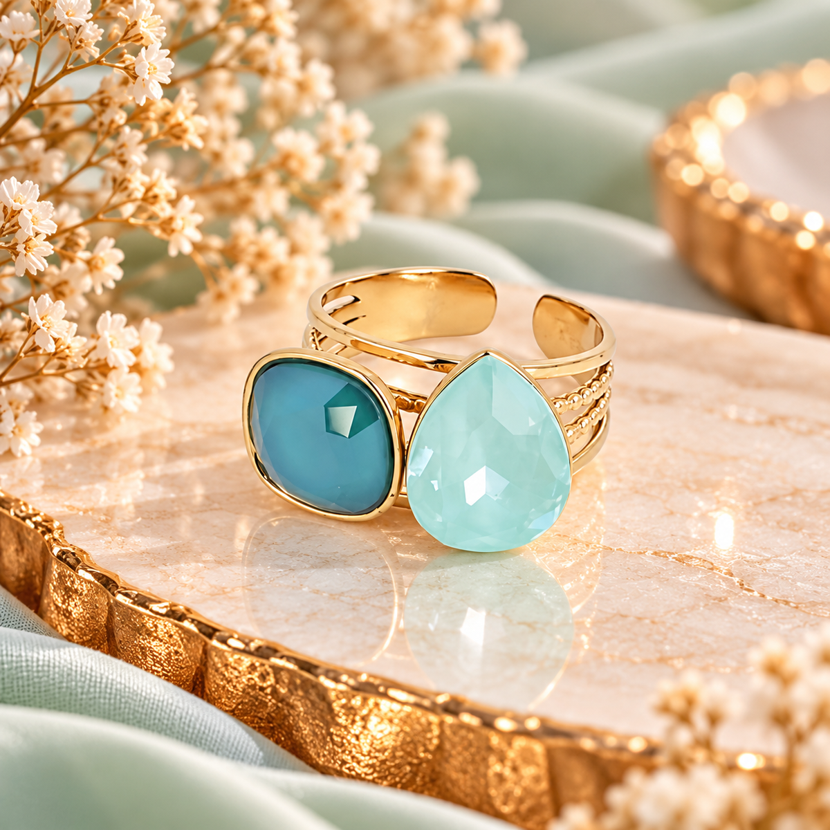 Bague ajustable en acier inoxydable ornée de cristaux de Swarovski®