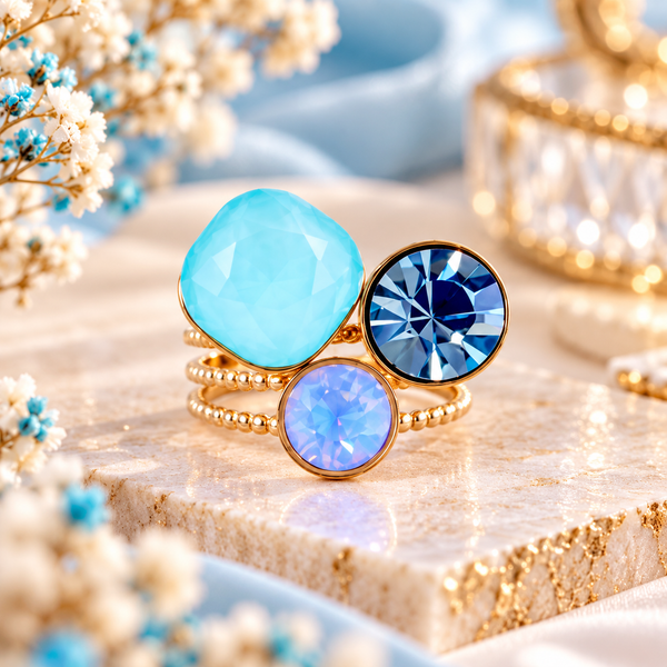 Bague trilogie dorée ornée de 3 cristaux – Acier inoxydable