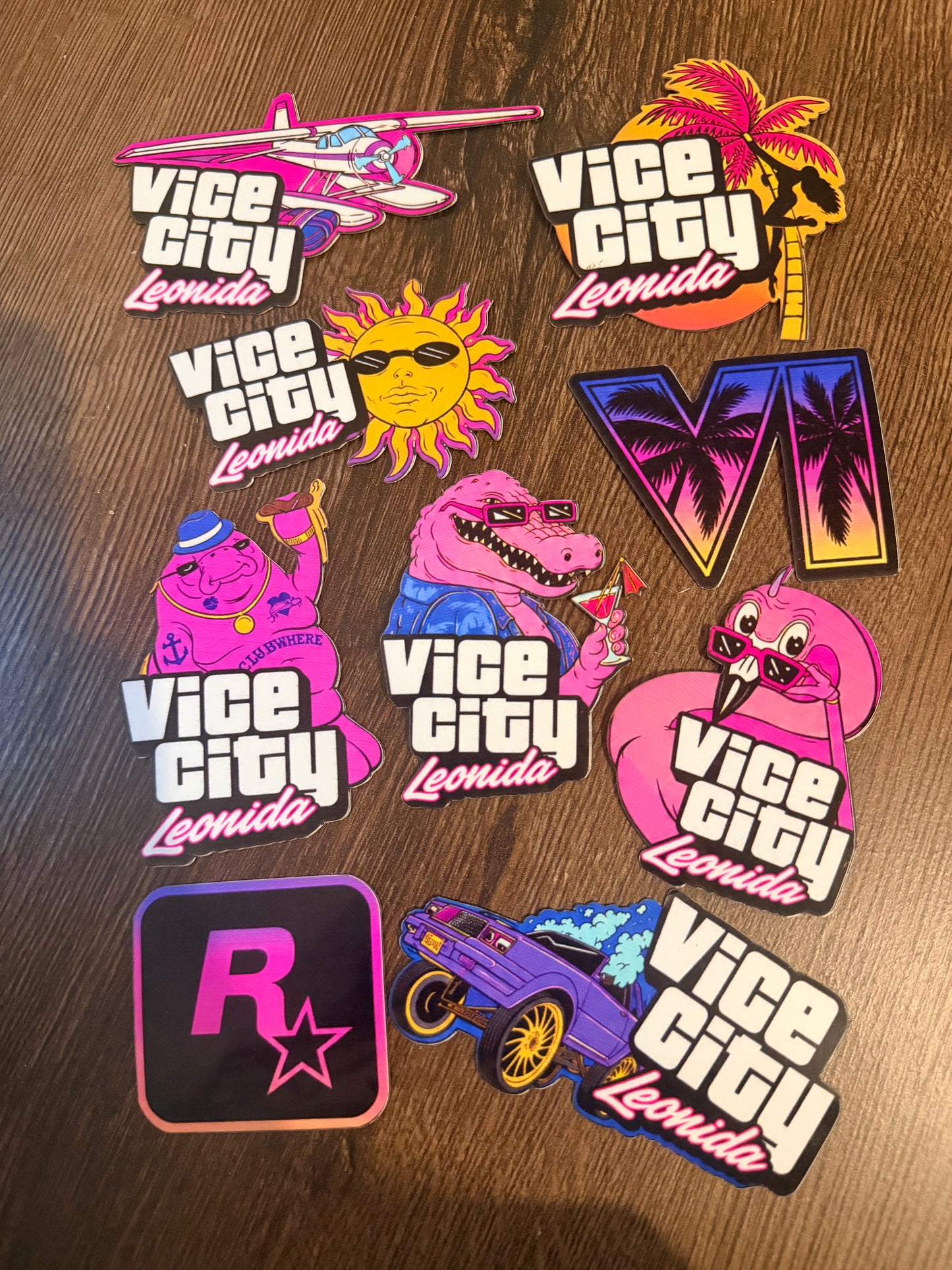 🩷 Planche A4 – 9 autocollants vinyle Vice City 🩷