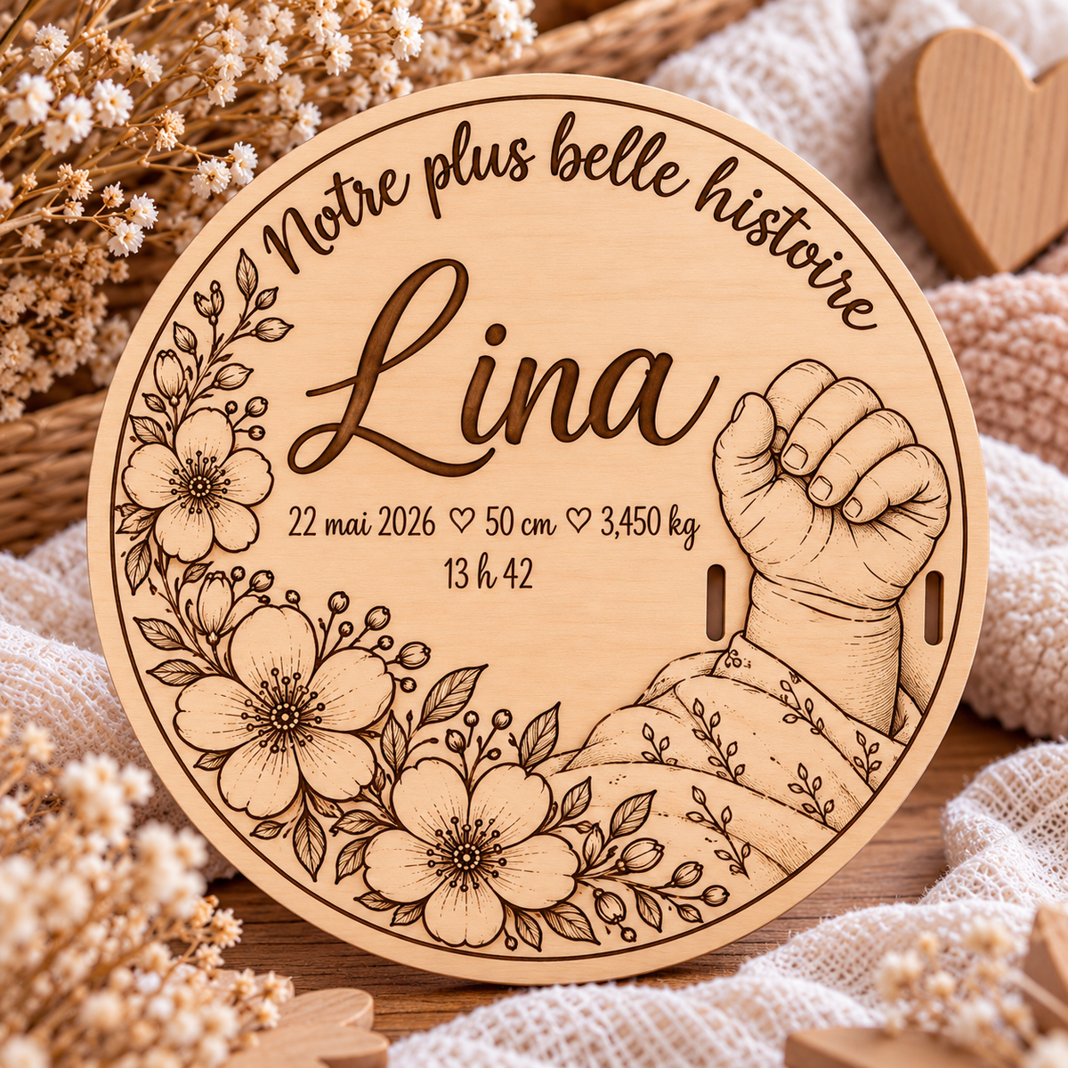 🩷 Plaque de naissance personnalisée avec emplacement pour bracelet de maternité 🩷