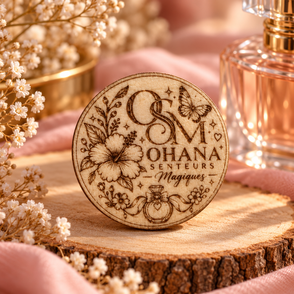 🛒 Jeton de caddie en bois gravé – Ohana Senteurs Magiques 🌸
