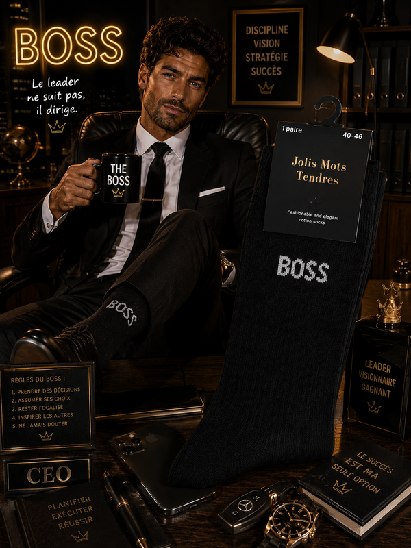 🧦 Chaussettes Homme “BOSS” – Noires 🖤