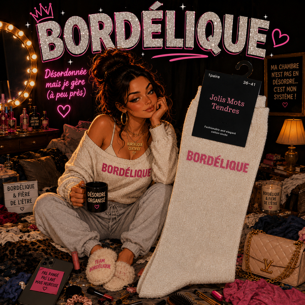 🧦 Chaussettes “BORDÉLIQUE” – Beige Doré ✨🤎