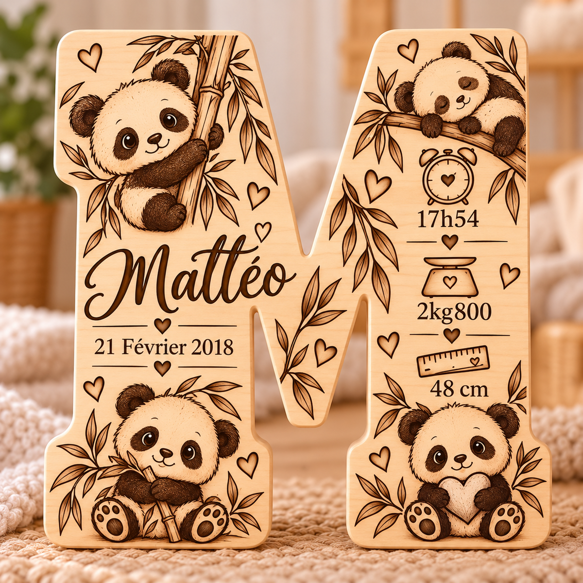 Lettre Prénom Personnalisée en Bois (Animal au choix)