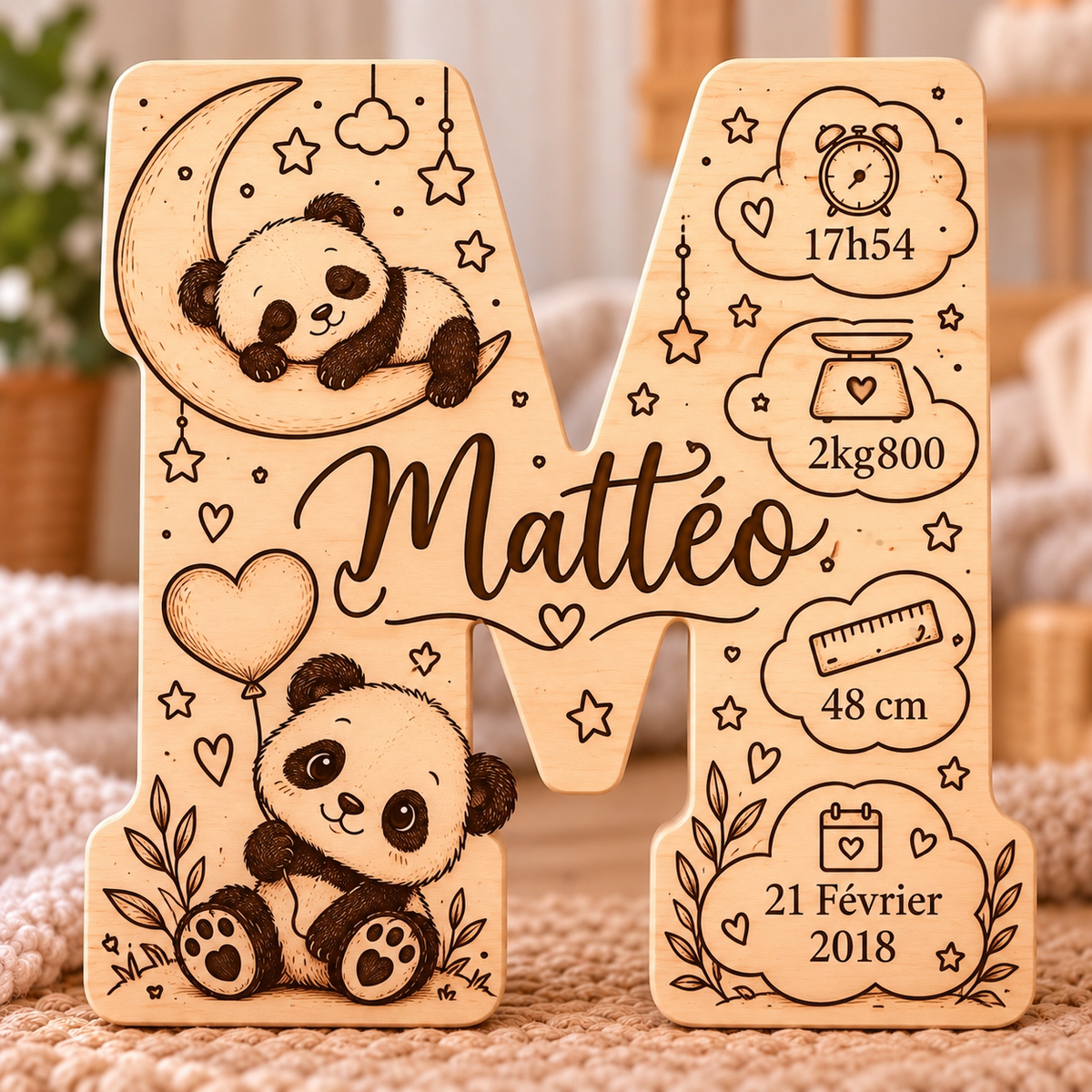 Lettre Prénom Personnalisée en Bois (Animal au choix)